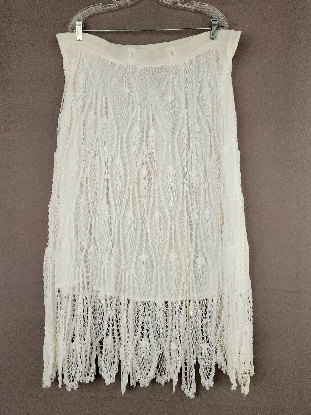 BABA CLOTHING BOHO CROCHET FRINGE MAXI SKIRT OS WHITE COTTON HIPPIE FESTIVAL